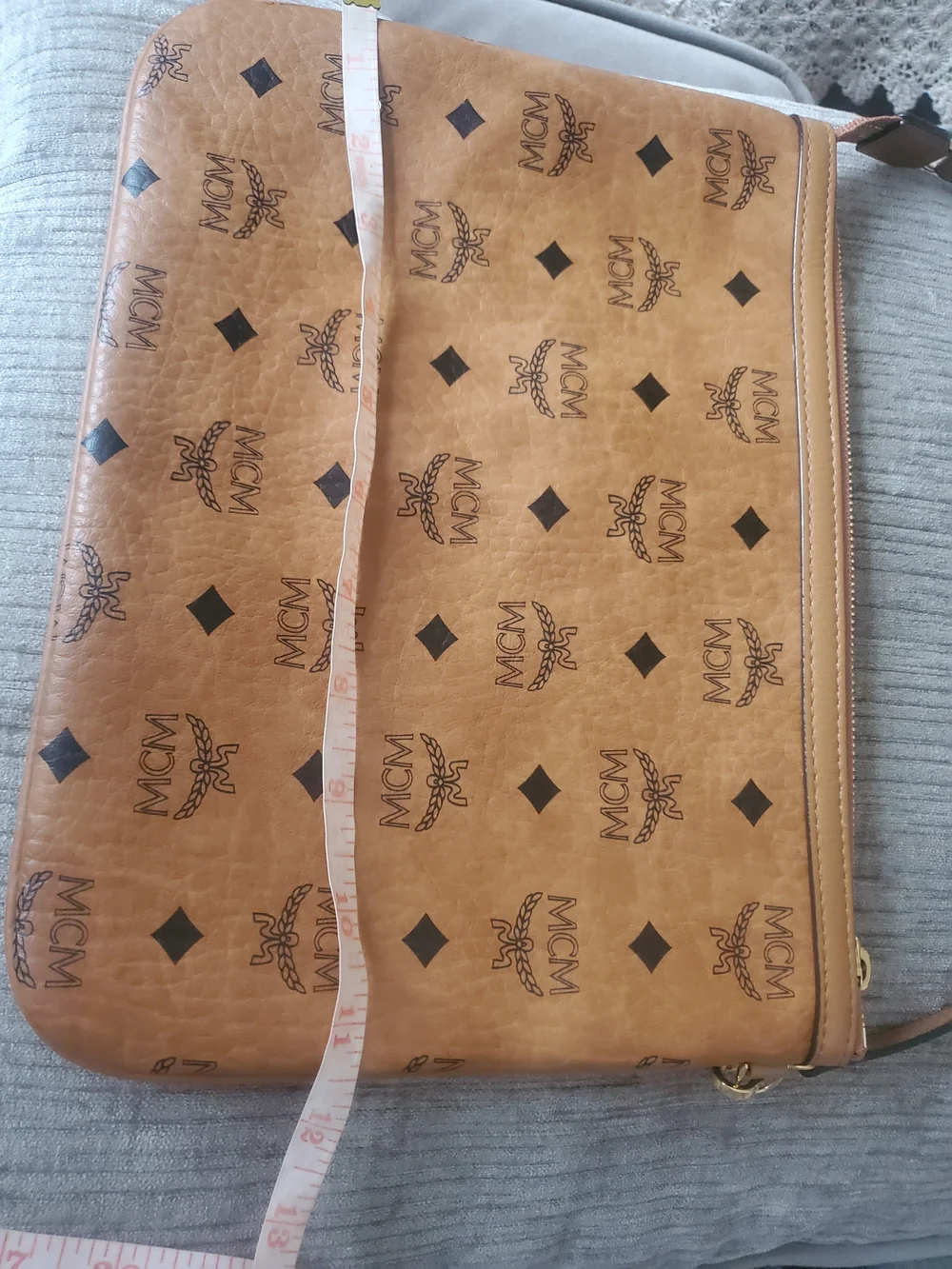 MCM Authentic Leather Cognac Visetos Logo Zip Pouch Shoulder Bag Like New